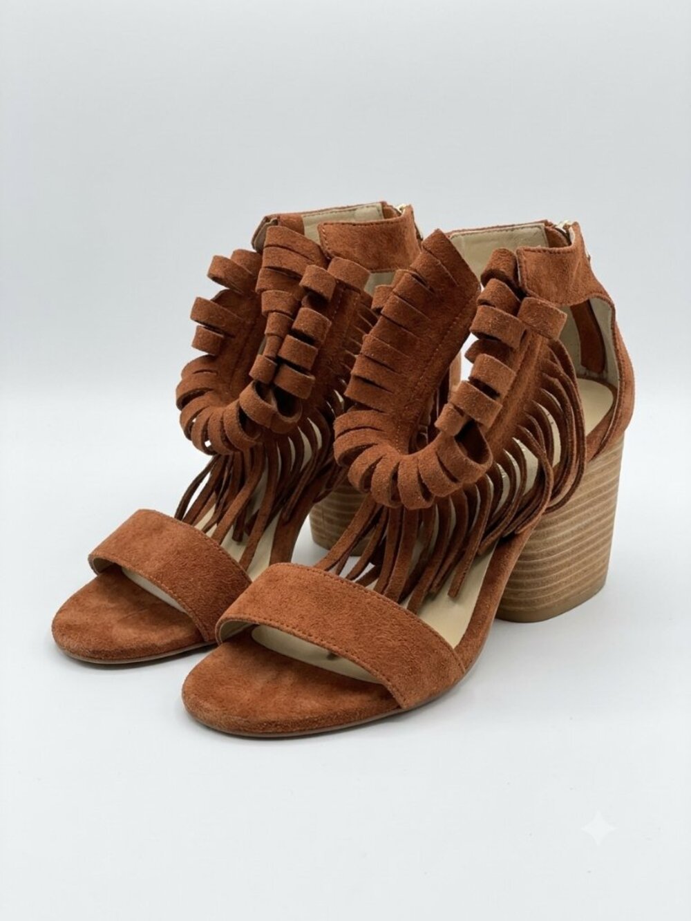 Matiko Morgan Fringe Block Heel Sandals EU 39 / US 8-8.5 / Brown Suede Boho